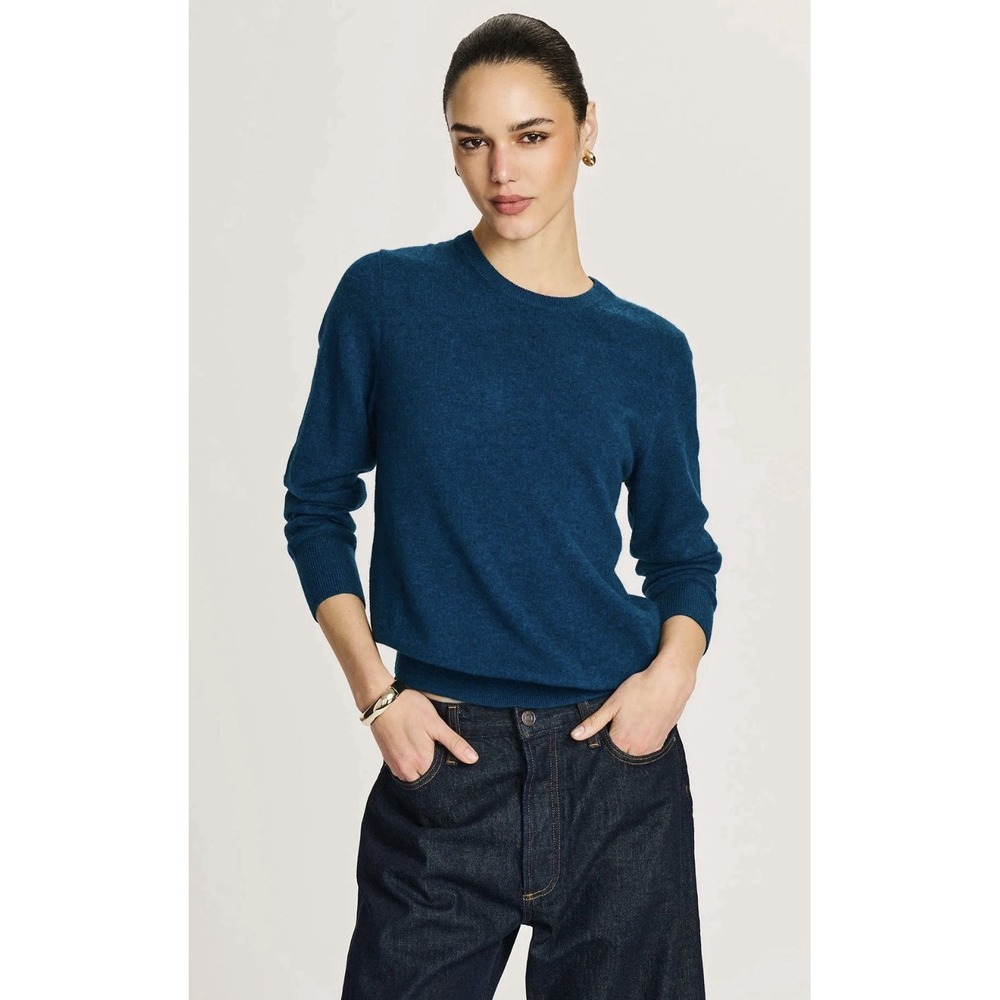 NAADAM Women's 100% Cashmere Crewneck Pullover Sweater - Peacock Blue - Size XL